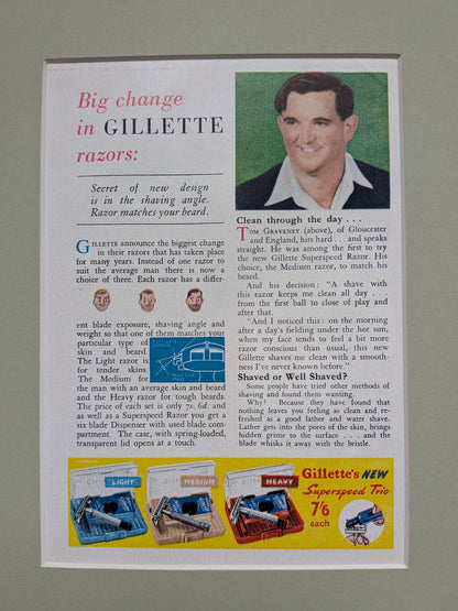 Vintage 1957 Gillette Razors Print Advertisement in Mount