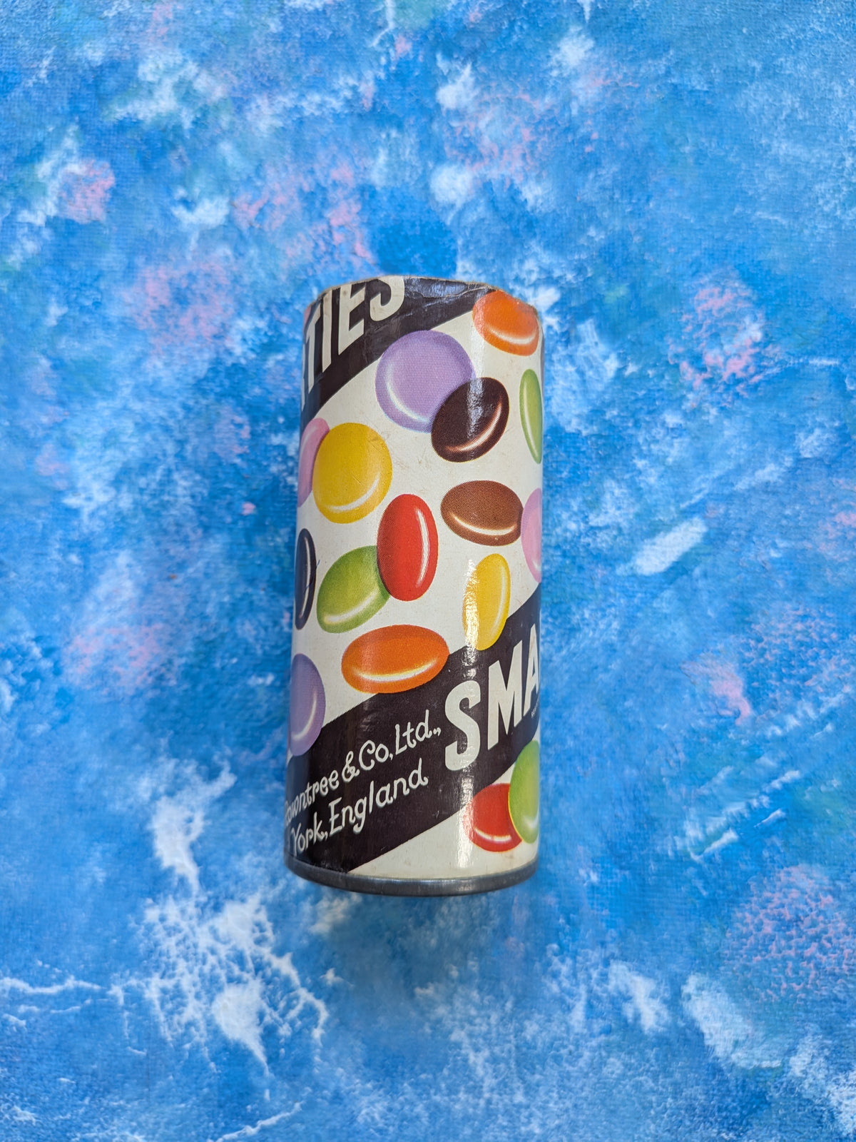 Rare Vintage 1950s Smarties Sweets Card Tube With Tin Base - Rowntree & Co Ltd