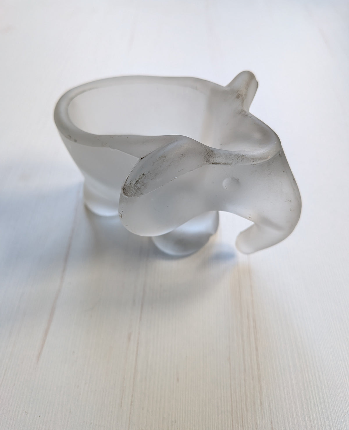 Vintage Frosted Glass Elephant Trinket Dish - Unmarked