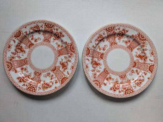 Vintage Royal Crown Derby Chatsworth Mikado Red x2 Plates