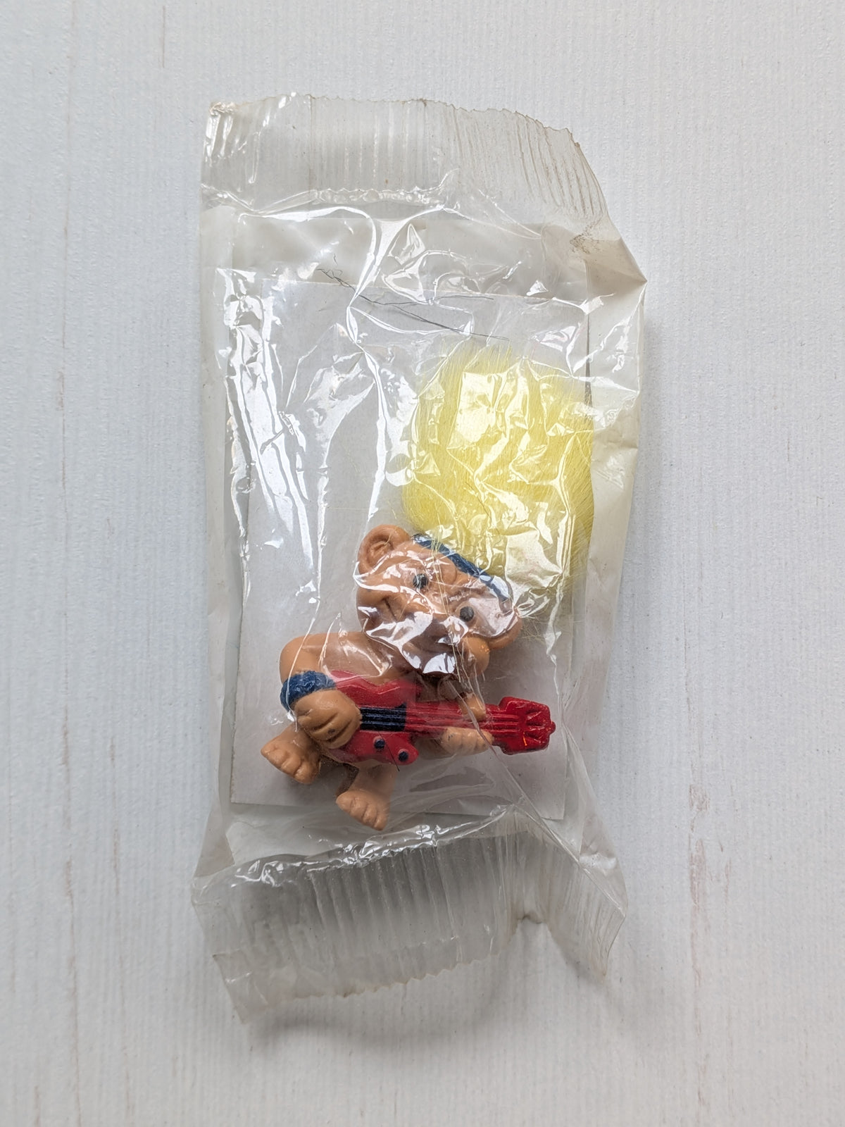Vintage Troll with Yellow Hair and Guitar Pencil Topper Weetos Cereal Toy, 1990s