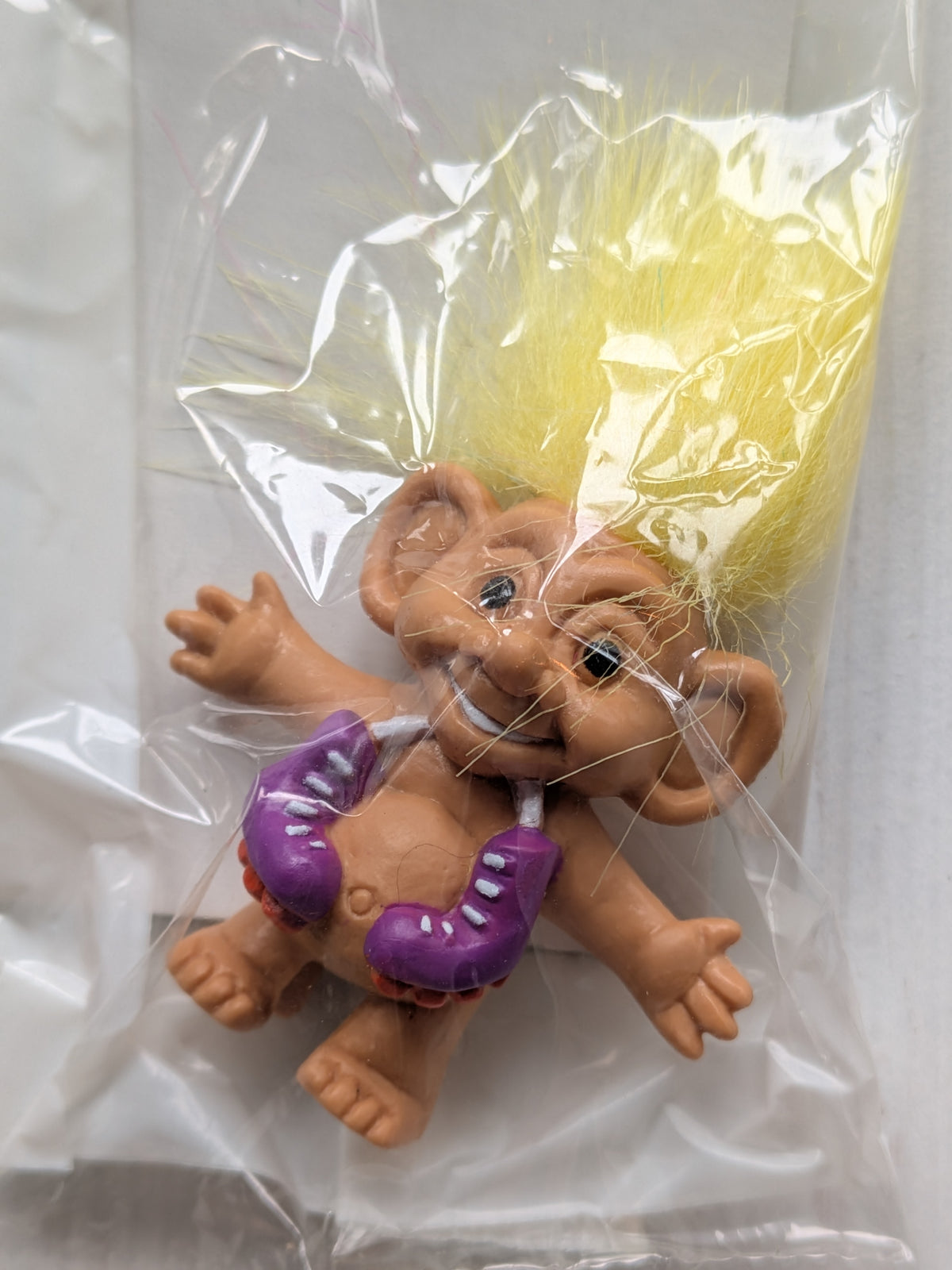 Vintage Troll with Yellow Hair and Rollerskates Weetos Cereal Toy, 1990s