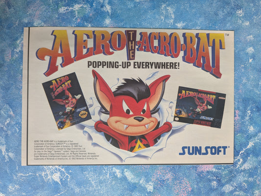 Aero The Acro-Bat Sega Genesis/Nintendo SNES Sunsoft Game 1993 Advertisement
