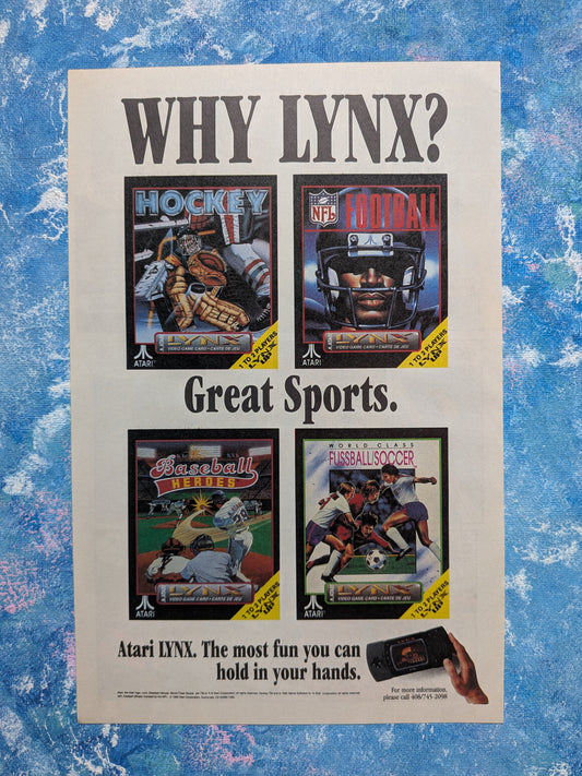 Atari Lynx Handheld Console 1992 Sports Games Advertisement