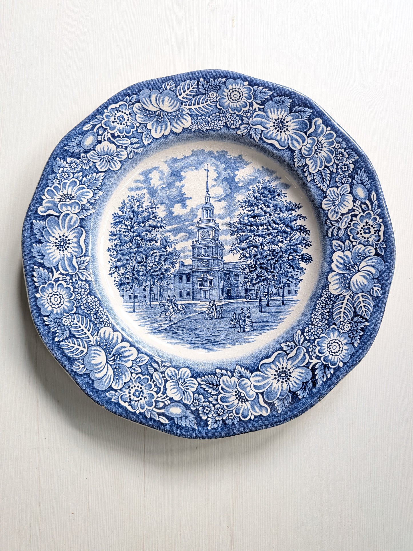Vintage Staffordshire Ironstone Liberty Blue Independence Hall Plate