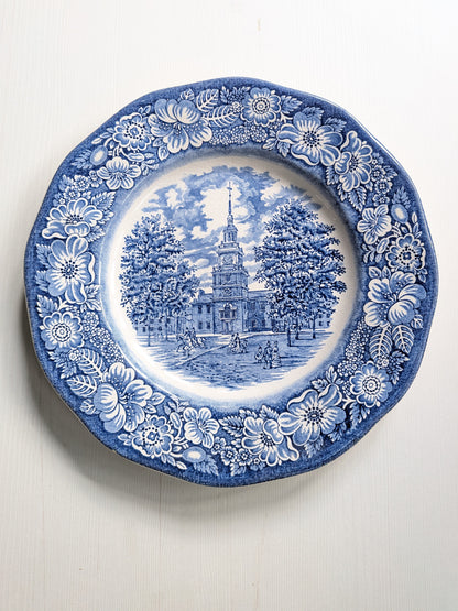 Vintage Staffordshire Ironstone Liberty Blue Independence Hall Plate