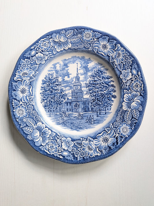 Vintage Staffordshire Ironstone Liberty Blue Independence Hall Plate
