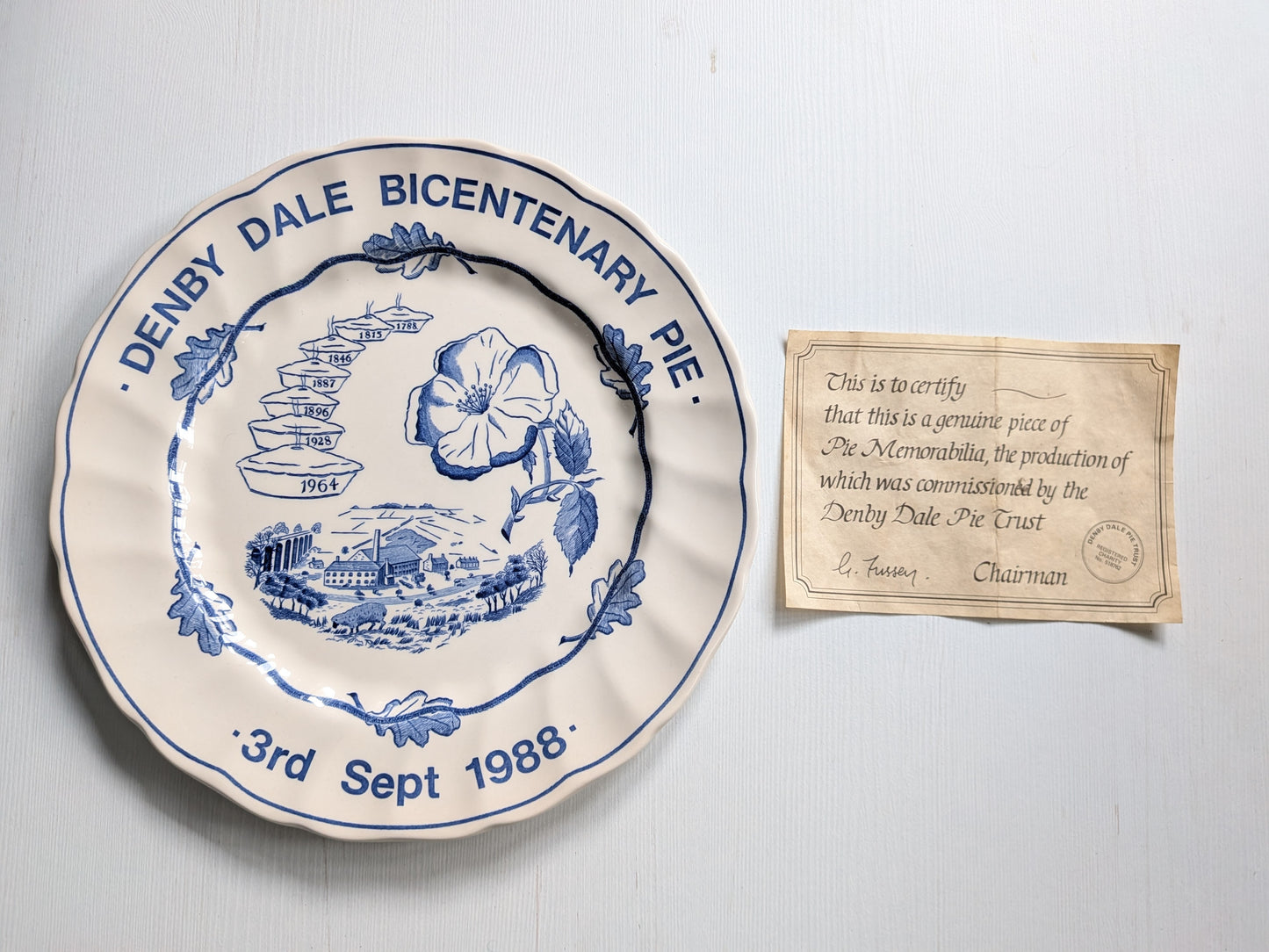 Denby Dale Bicentenary Pie Commemorative Plate - 1988 - Includes COA