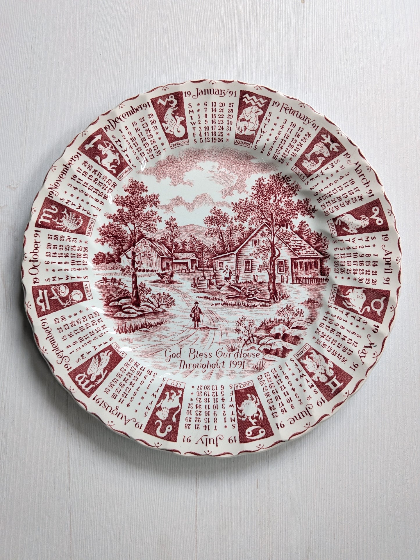 Vintage Calendar Zodiac Plate - 1991 - Royal Crownford Stafforshire