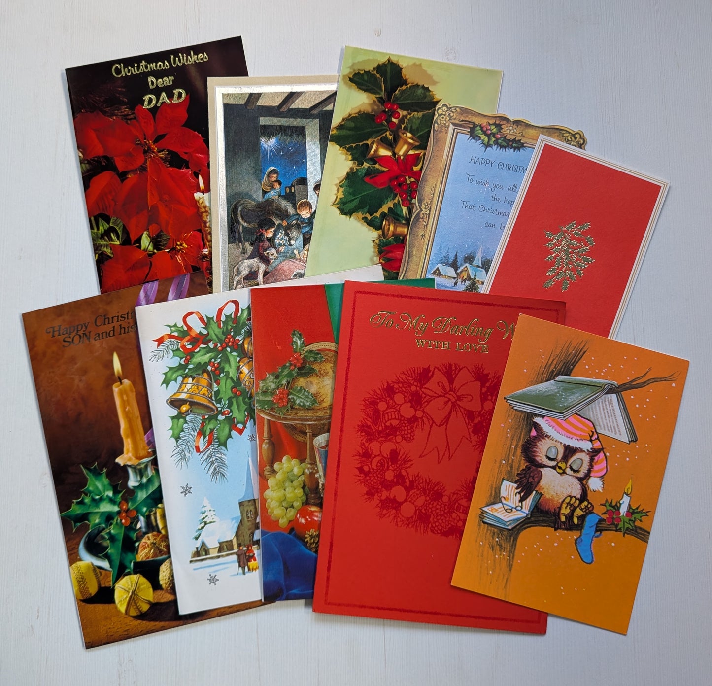 Vintage Retro/Kitsch Christmas Cards Bundle, 10 Cards For Scrapbooking/Crafts #6
