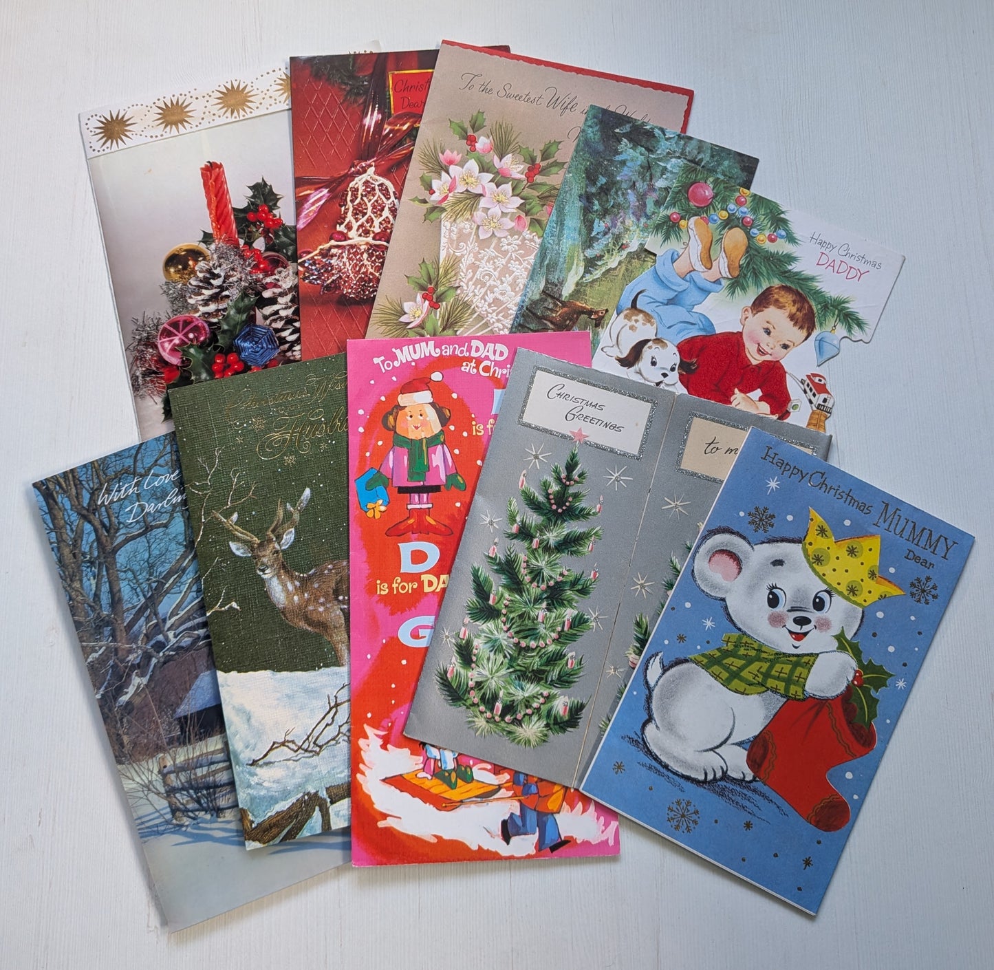 Vintage Retro/Kitsch Christmas Cards Bundle, 10 Cards For Scrapbooking/Crafts #1