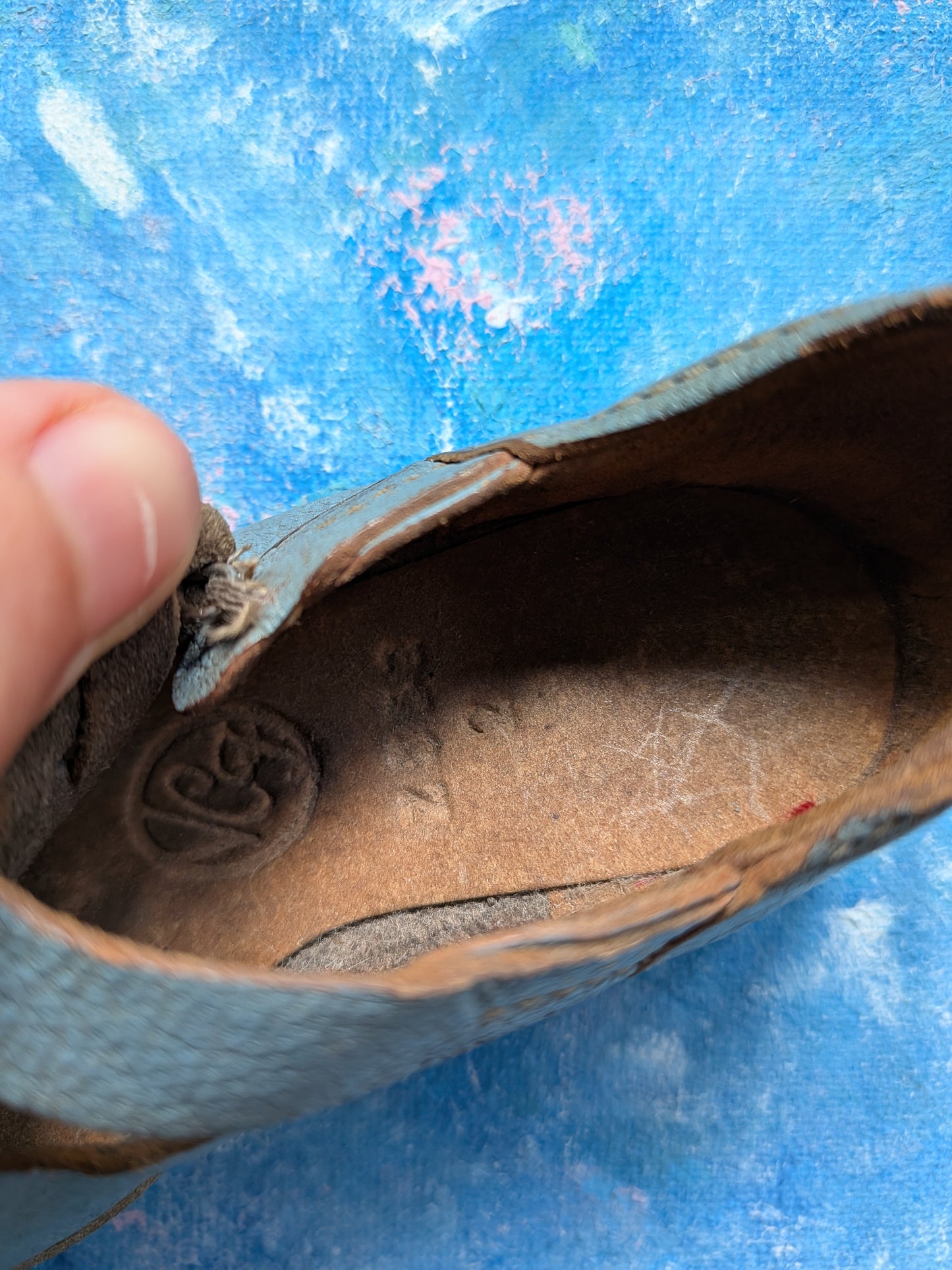 Vintage Blue Leather Mary Jane-Style Shoes For Dolls - 1950s Approx