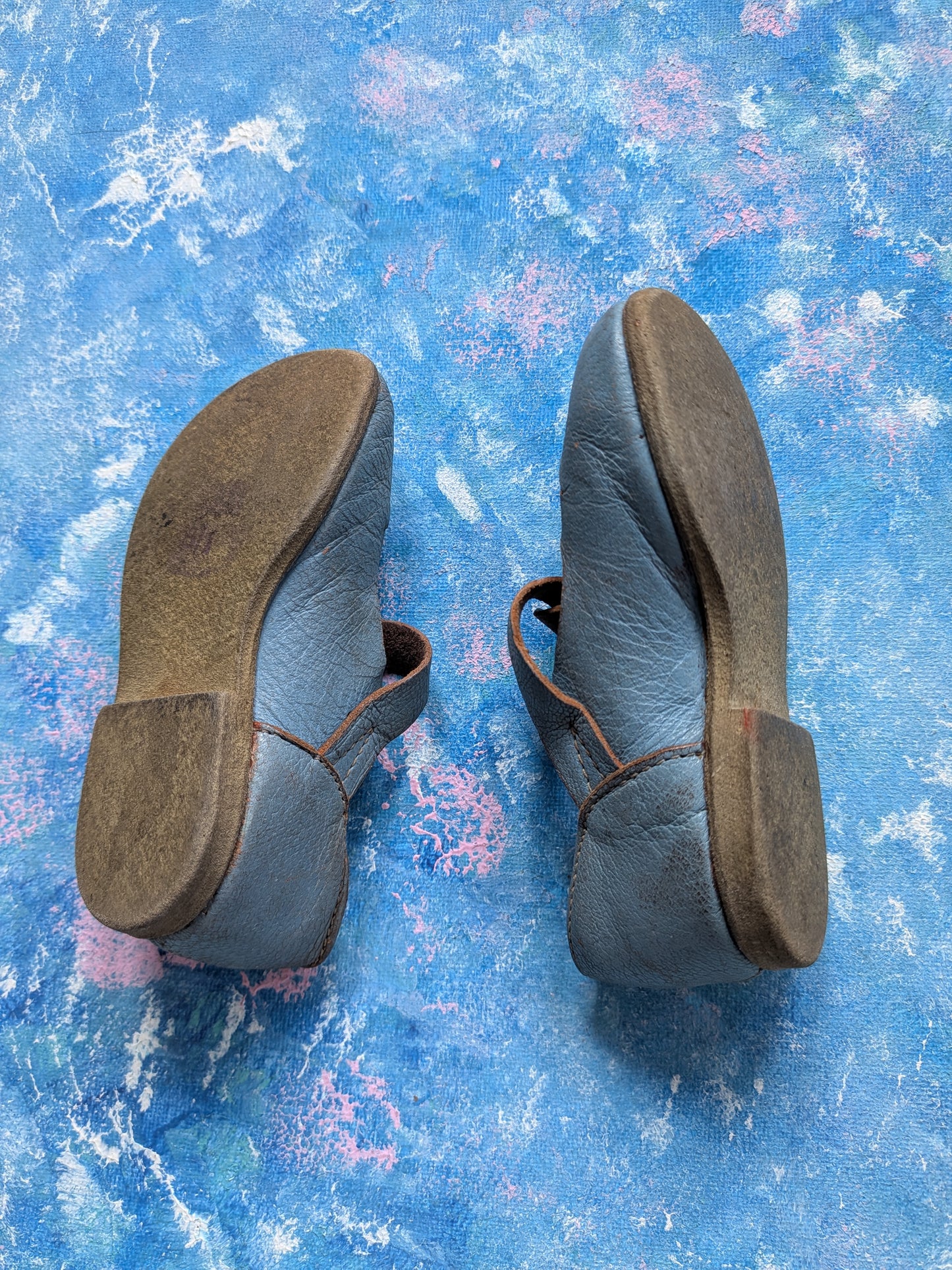 Vintage Blue Leather Mary Jane-Style Shoes For Dolls - 1950s Approx