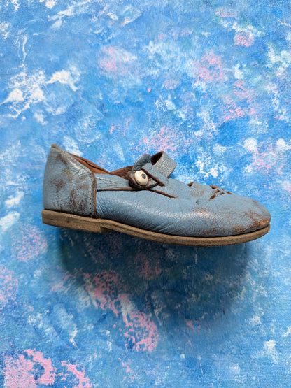 Vintage Blue Leather Mary Jane-Style Shoes For Dolls - 1950s Approx