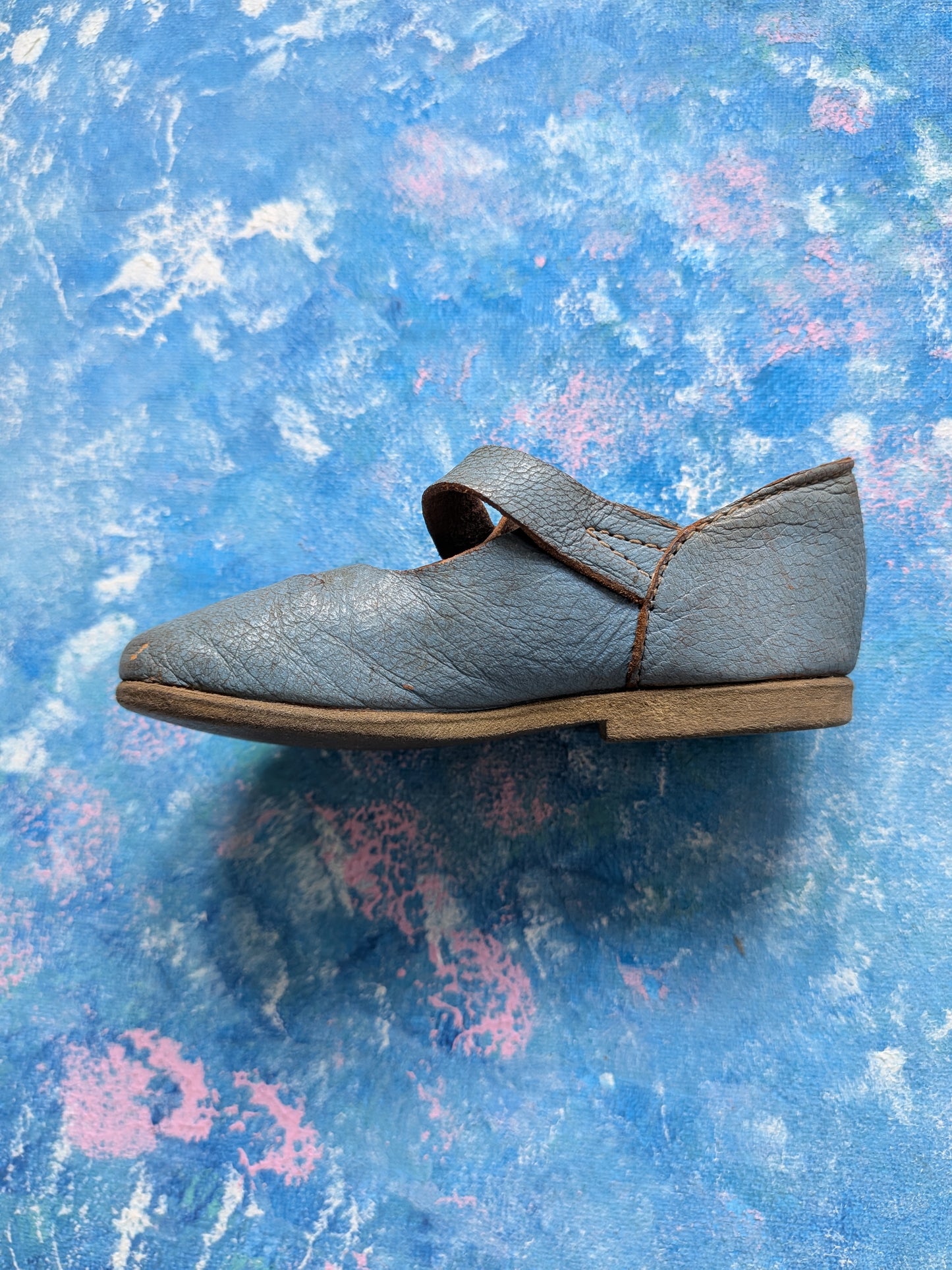 Vintage Blue Leather Mary Jane-Style Shoes For Dolls - 1950s Approx