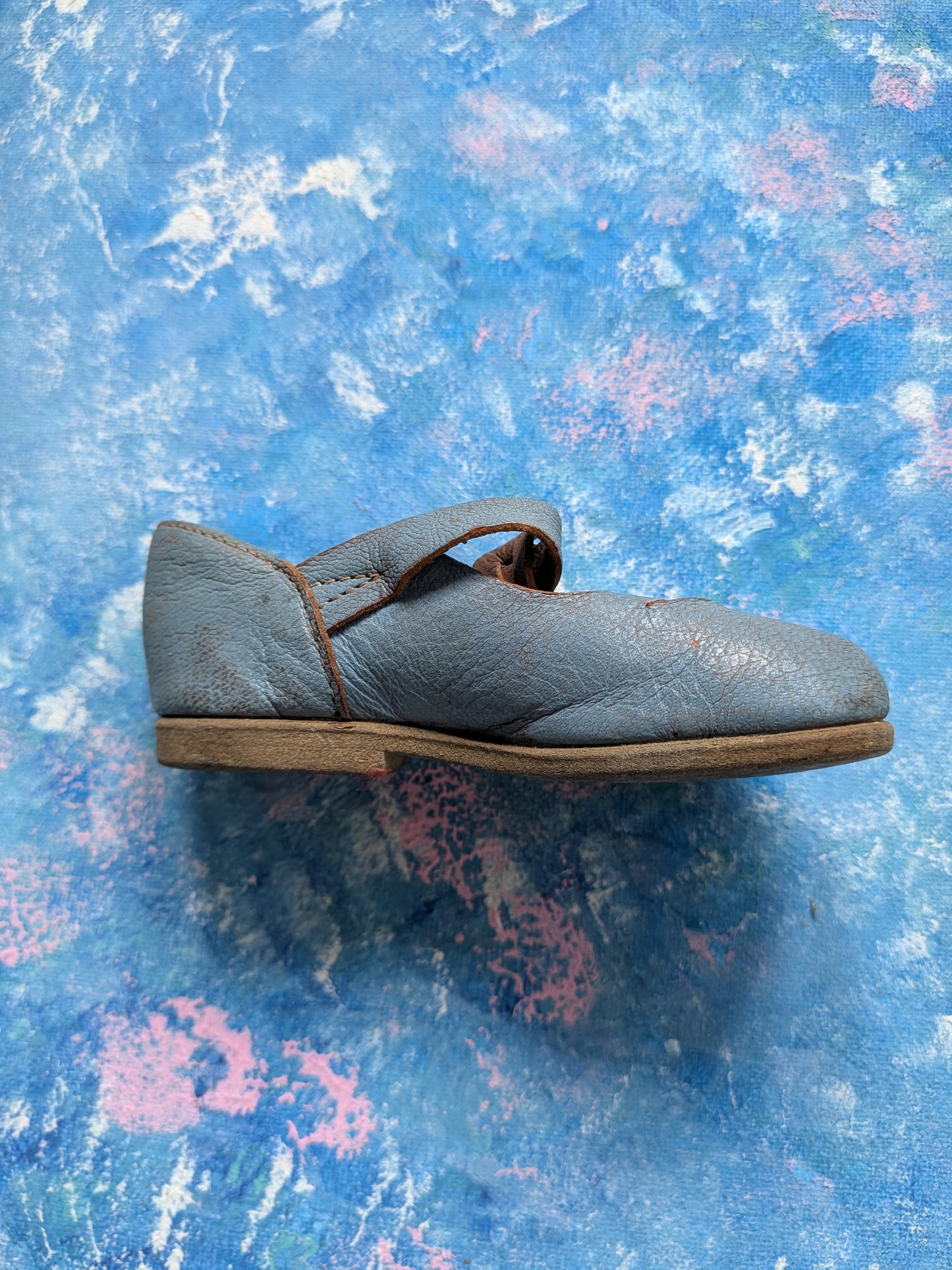 Vintage Blue Leather Mary Jane-Style Shoes For Dolls - 1950s Approx