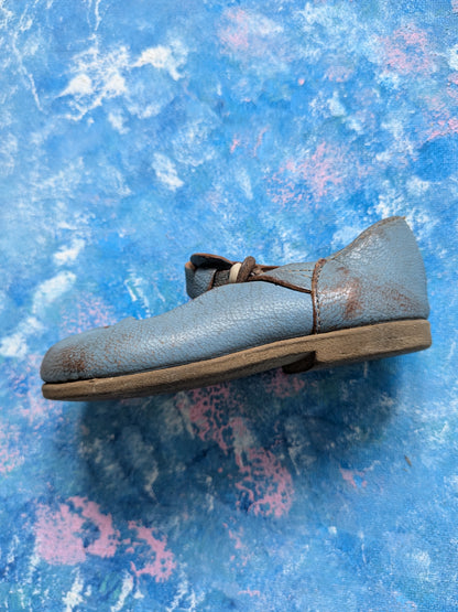 Vintage Blue Leather Mary Jane-Style Shoes For Dolls - 1950s Approx