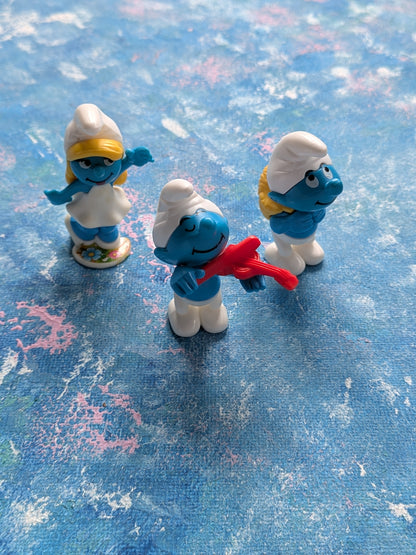Vintage Smurfs Kinder Surprise x3 Mini Figures Bundle - 1990s