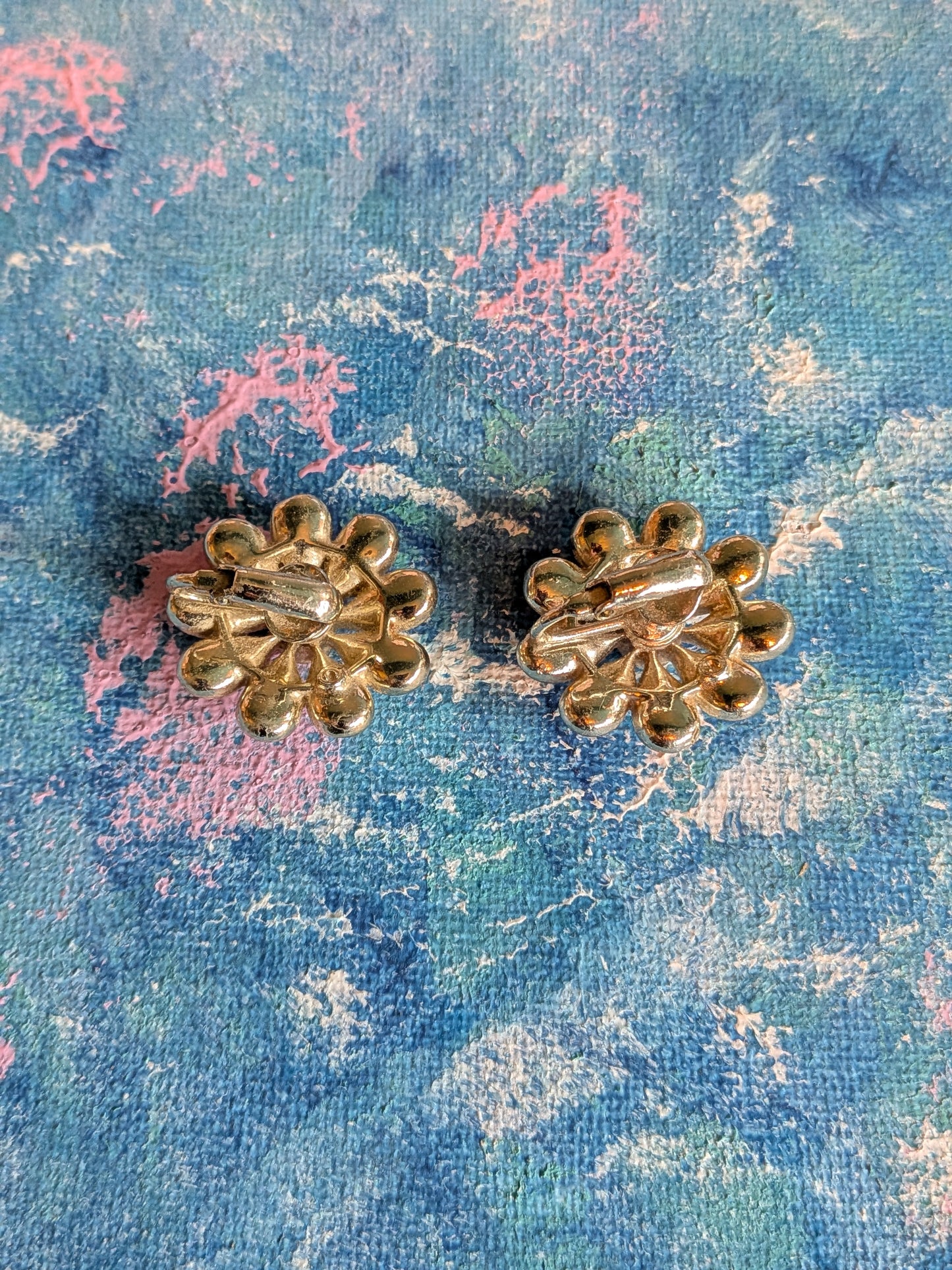 Vintage Orange and Brown Floral Clip-On Earrings - 1980s Approx