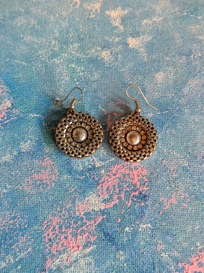Vintage Silver Metal Bohemian-Style Round Drop Earrings