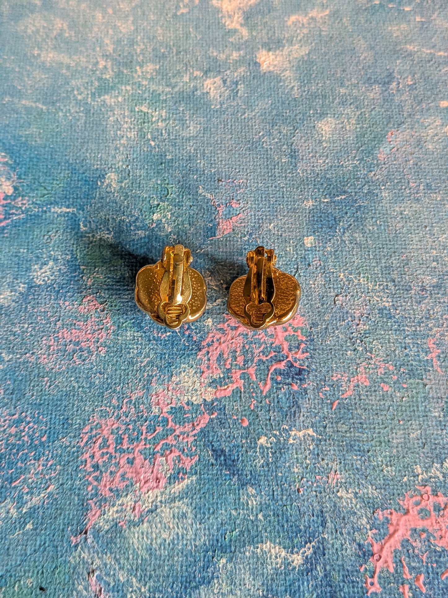 Vintage Black Dome Clip-On Earrings with Gold Tone Frame