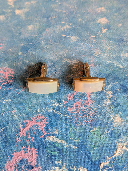 Vintage Gold-Tone Mother of Pearl Rectangular Cufflinks - Unmarked