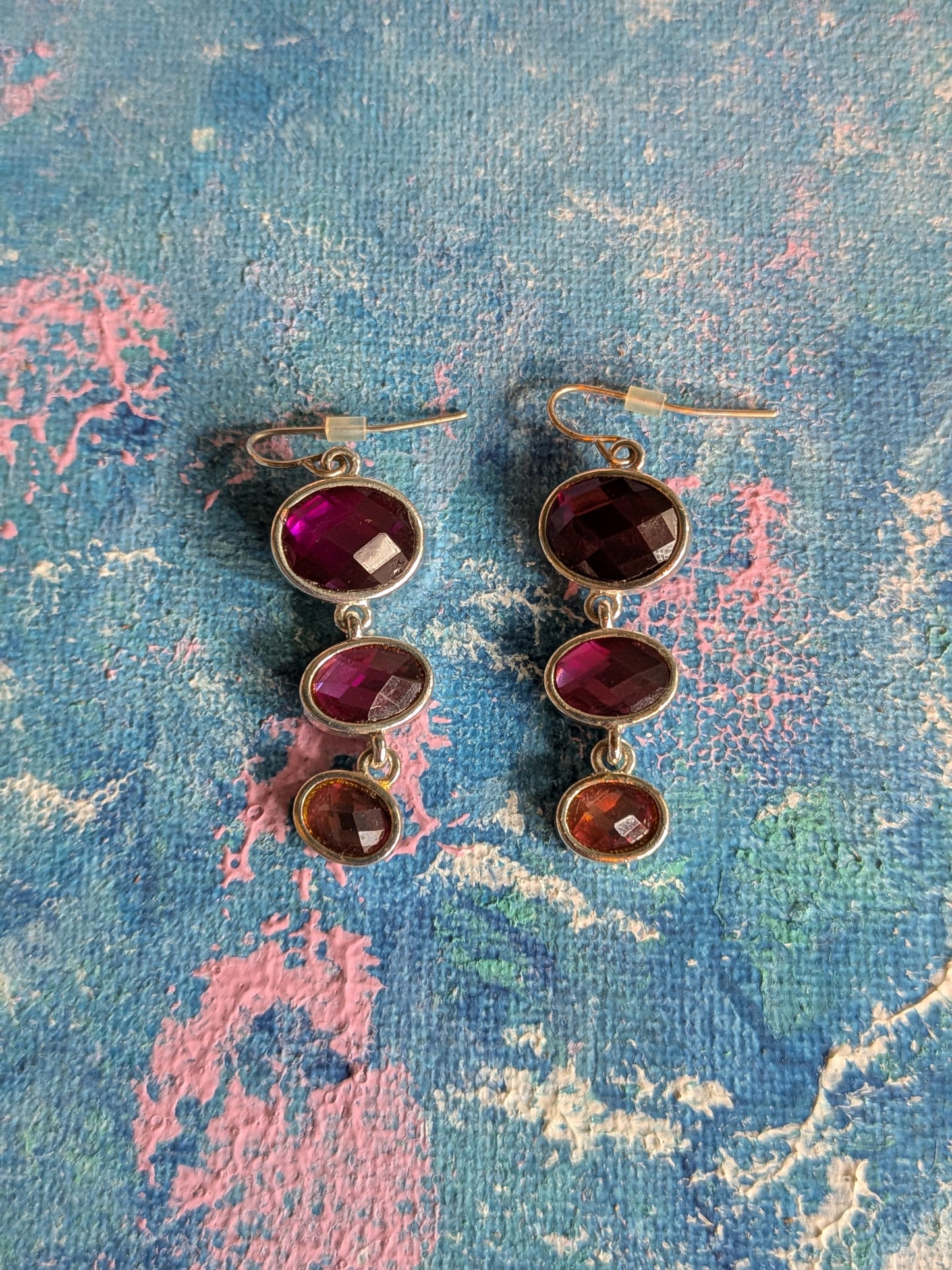 Vintage Style Silver and Purple Drop Earrings, Retro Costume Jewellery