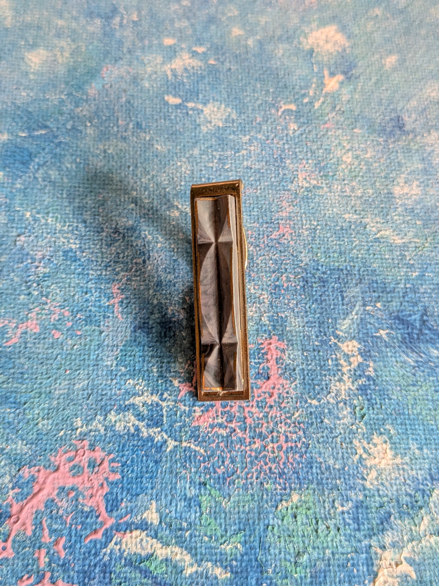 Vintage Metal Tie Clip with Grey Geometric Front Bar