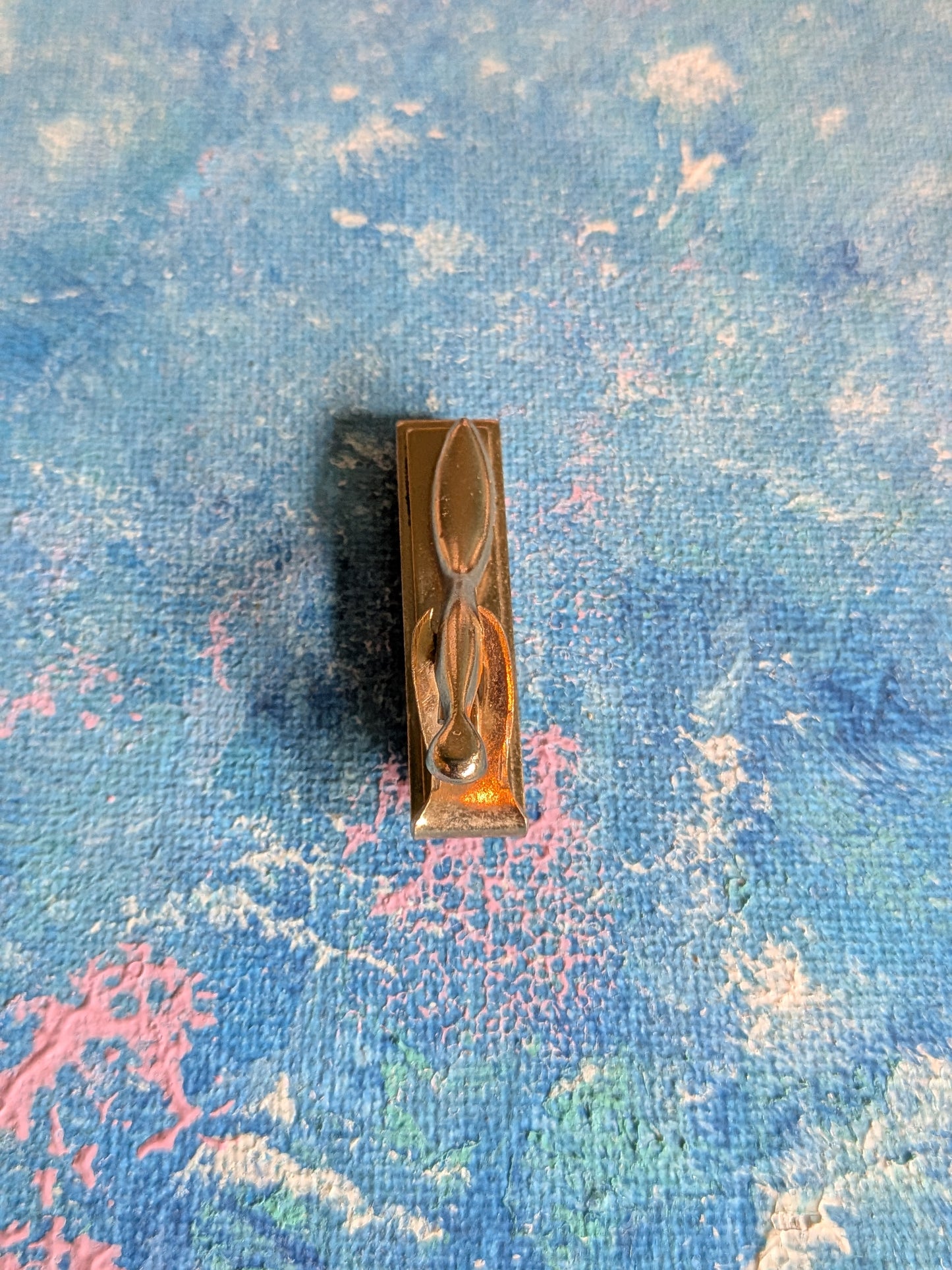 Vintage Metal Tie Clip with Grey Geometric Front Bar