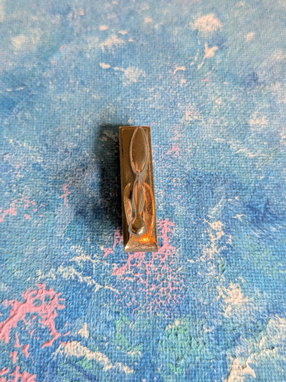 Vintage Metal Tie Clip with Grey Geometric Front Bar