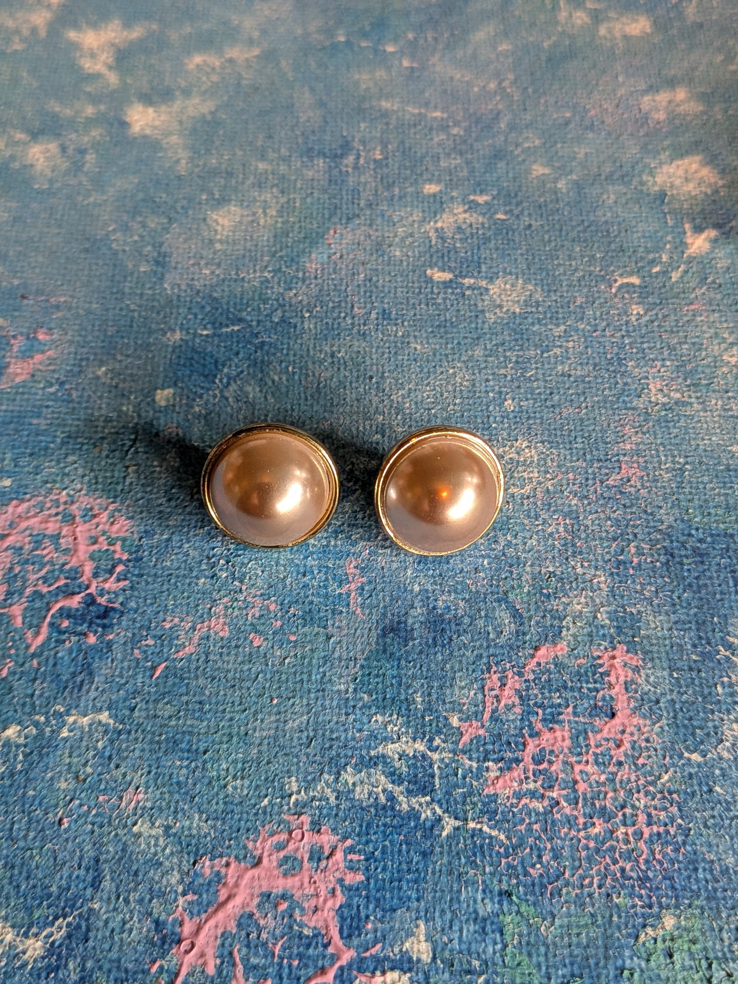 Vintage Gold-Tone Pearl-Style Button Earrings