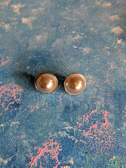 Vintage Gold-Tone Pearl-Style Button Earrings