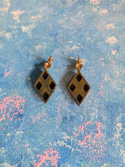 Vintage Black and Clear Rhinestone Geometric Drop Earrings