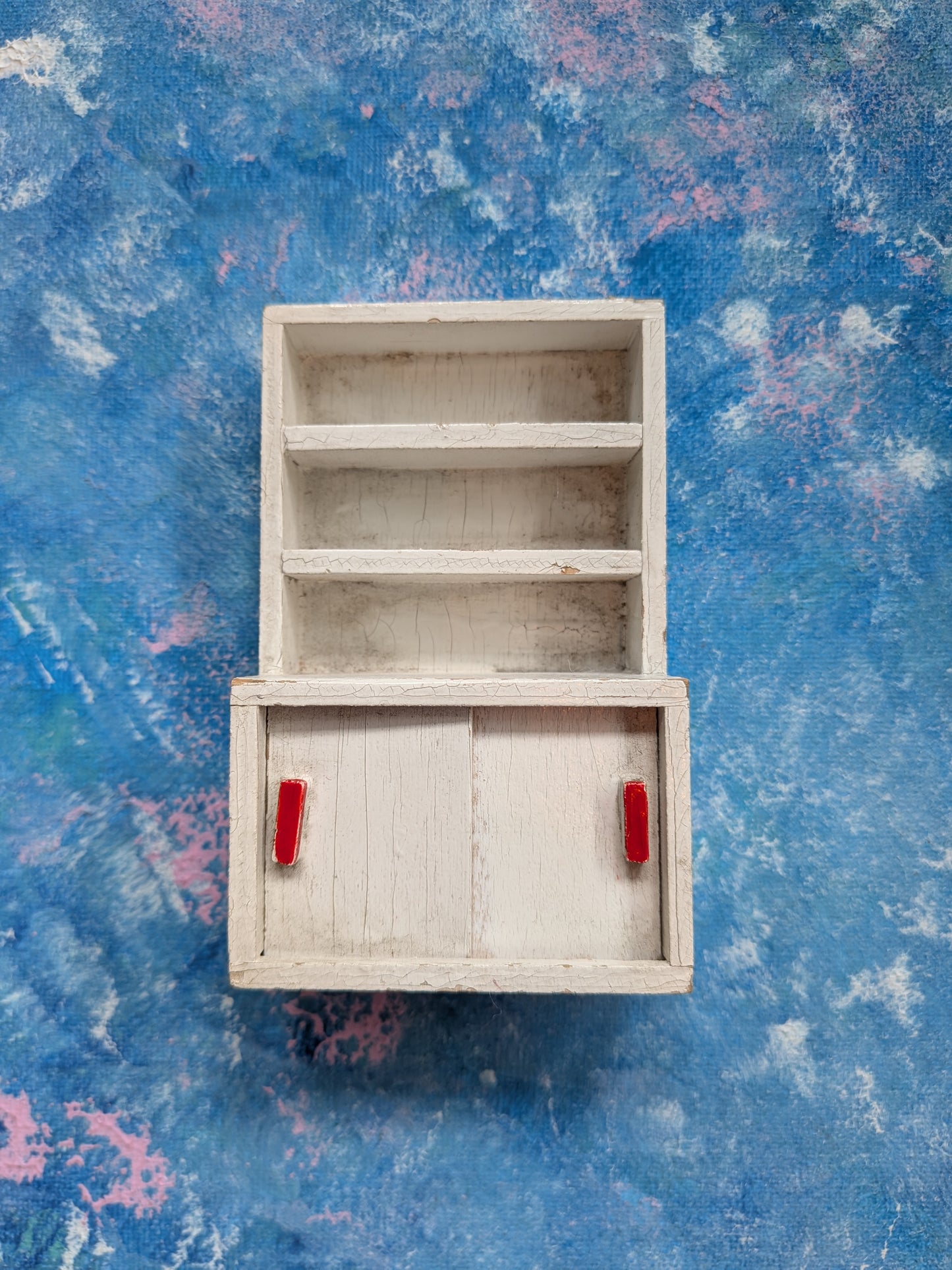 Vintage Dolls House Wooden Kitchen/Welsh Dresser with Sliding Doors