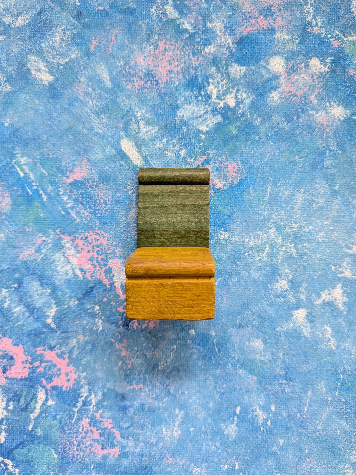 Vintage Dolls House Wooden Green/Yellow Chair