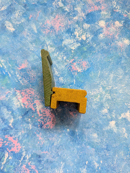 Vintage Dolls House Wooden Green/Yellow Chair