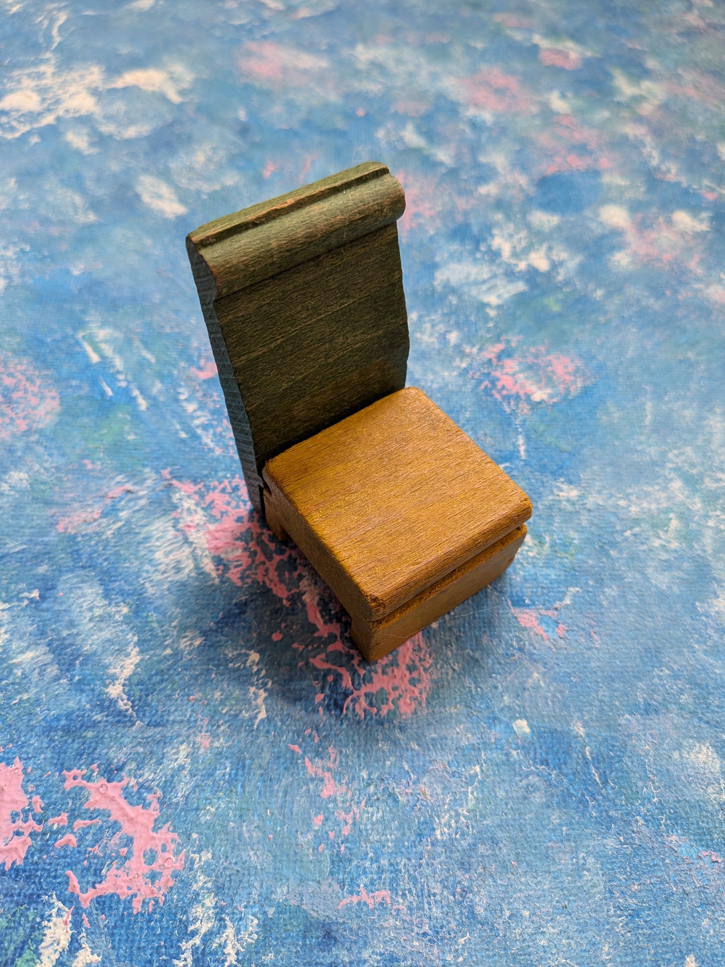 Vintage Dolls House Wooden Green/Yellow Chair