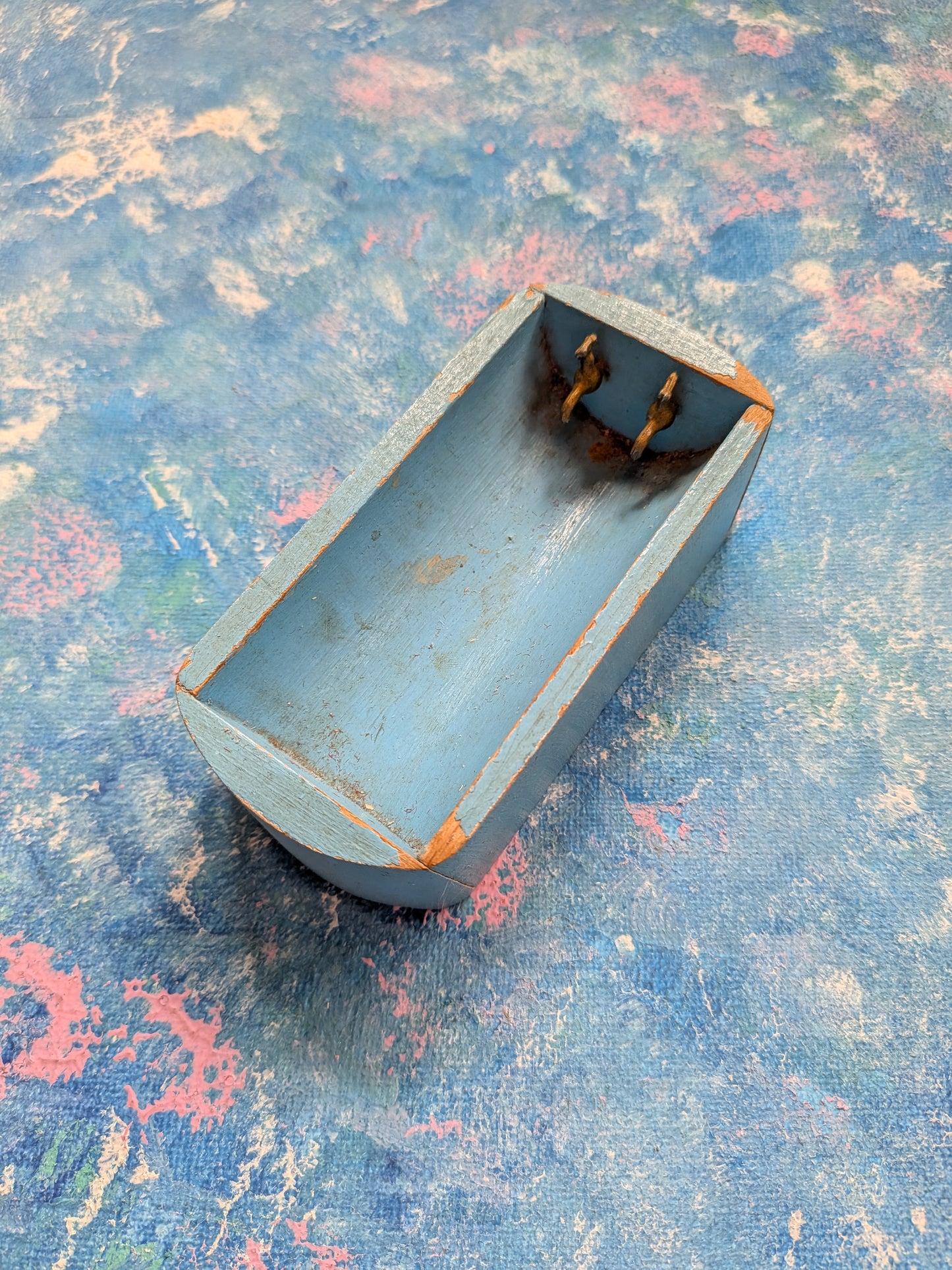 Vintage Dolls House Wooden Blue Bath