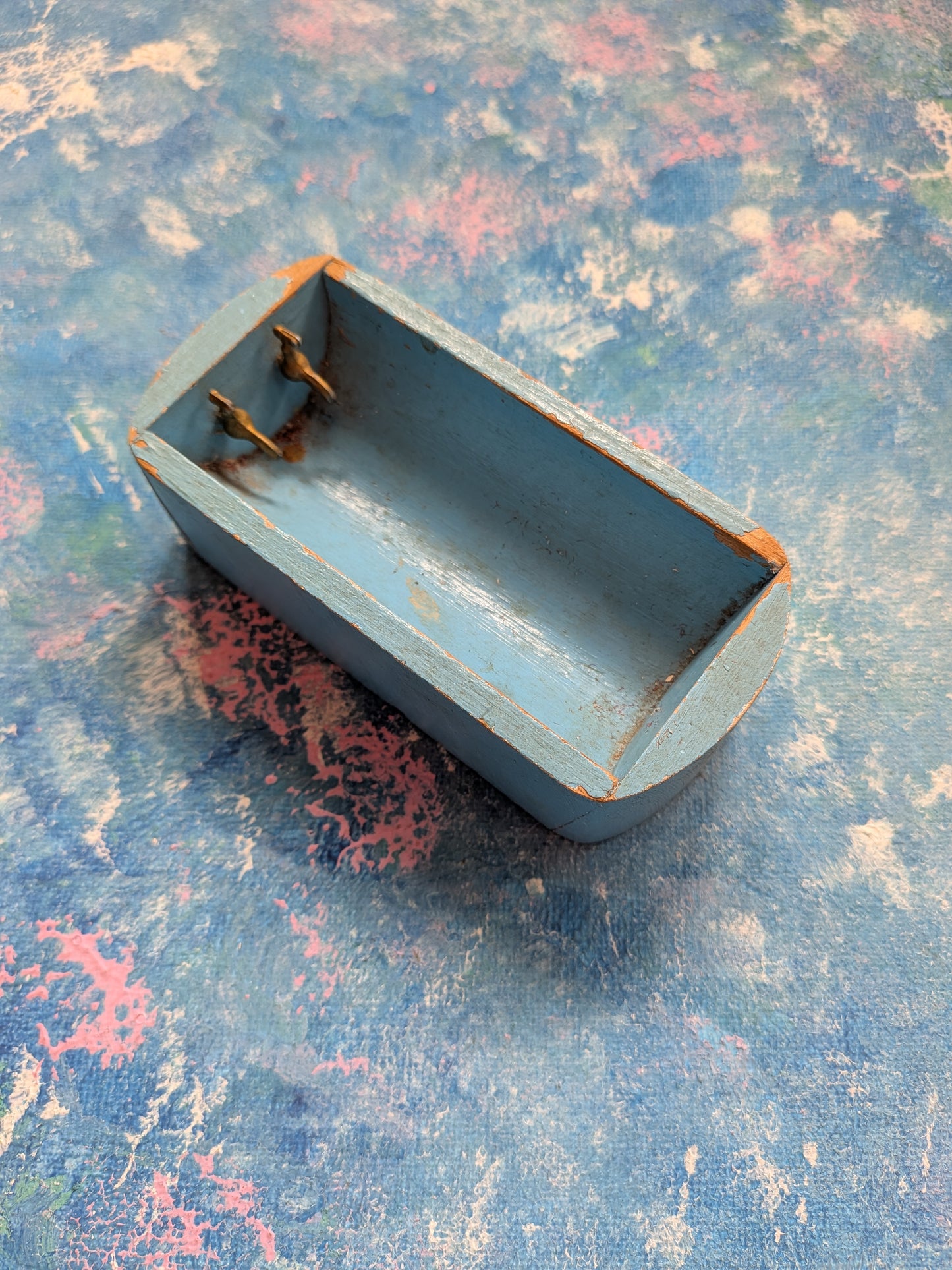 Vintage Dolls House Wooden Blue Bath