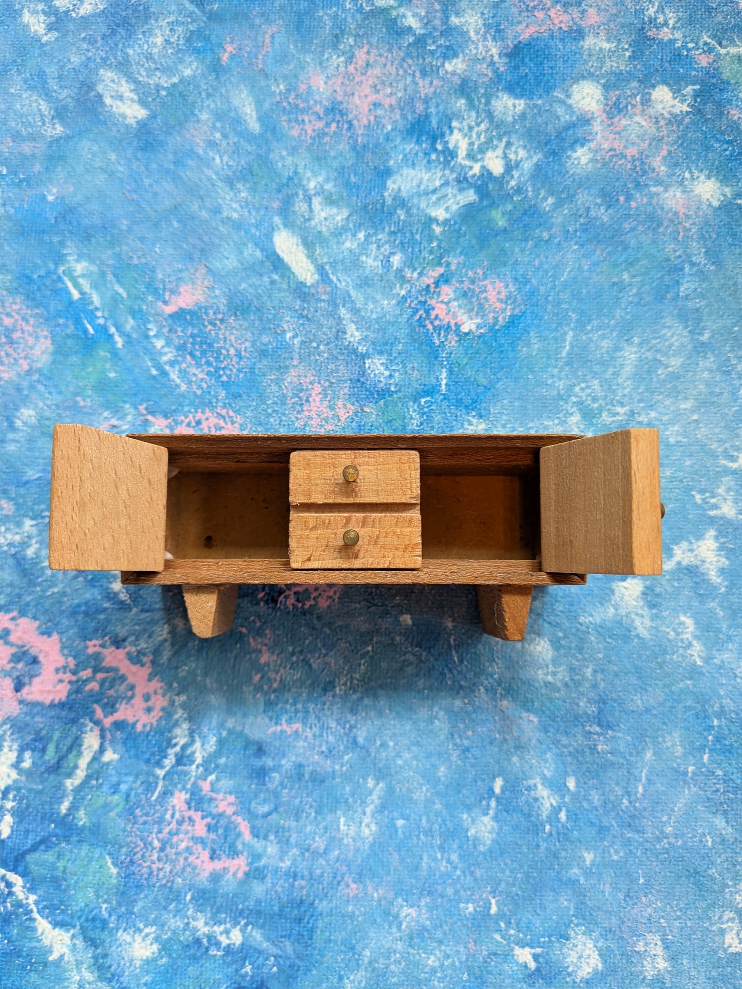 Vintage Dolls House Wooden Sideboard Cabinet with Opening Doors