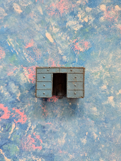 Vintage Dolls House Metal Blue Desk/Chest of Drawers