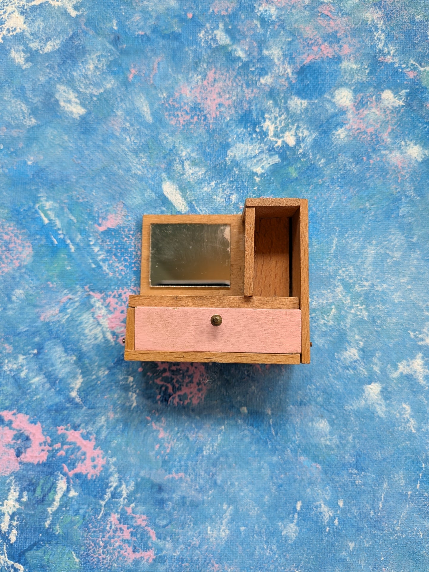 Vintage Dolls House Miniature Wooden Dressing Table with Mirror