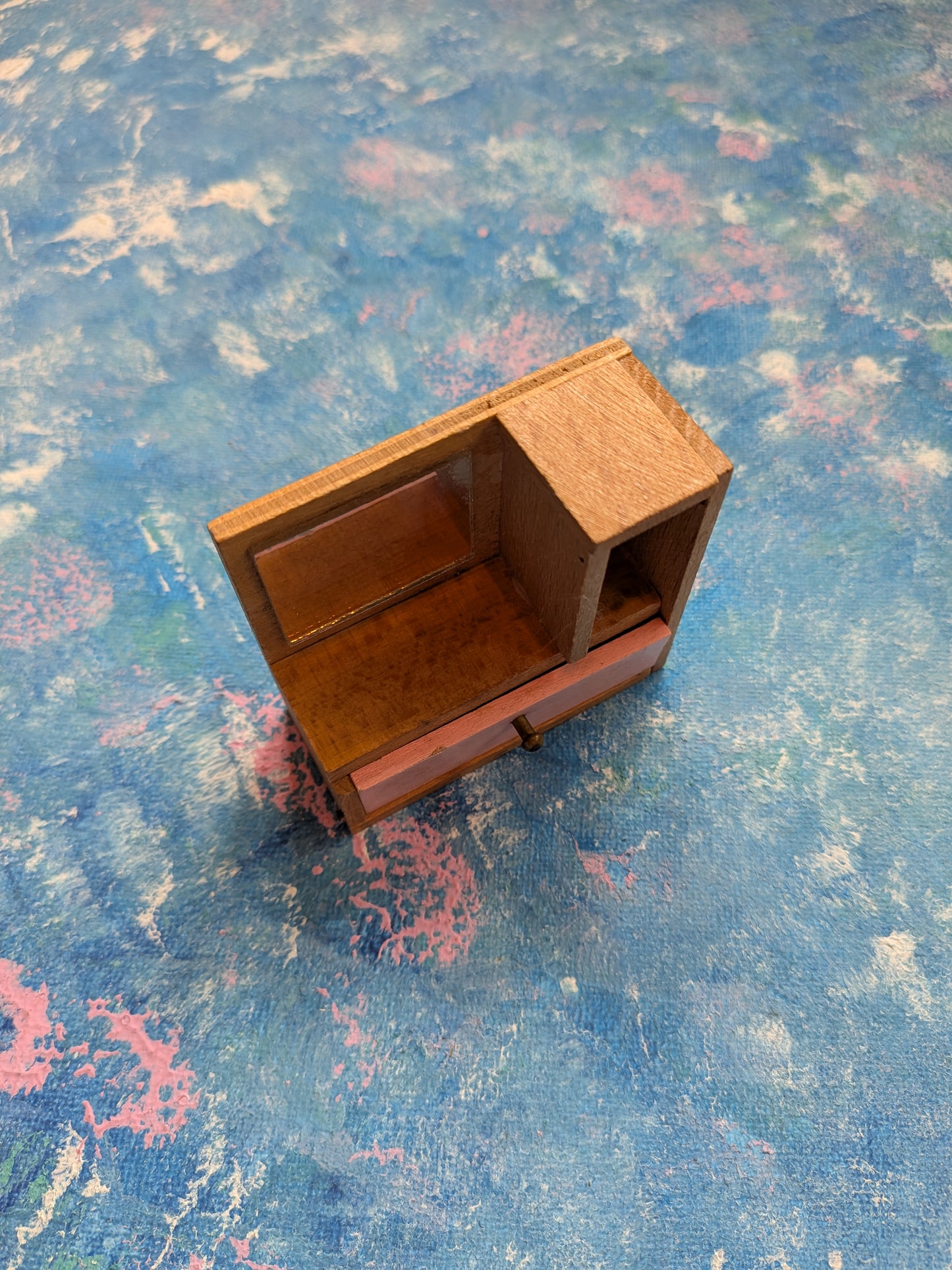 Vintage Dolls House Miniature Wooden Dressing Table with Mirror