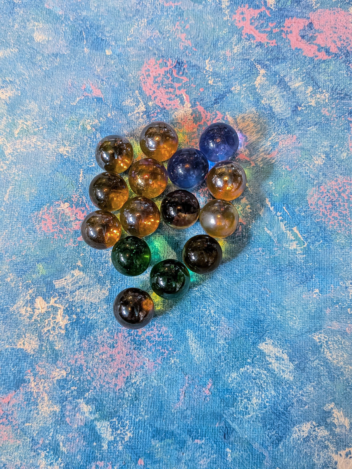 Vintage Amber/Blue/Green Clearie Marble Bundle - Includes 15 Marbles