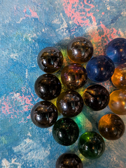 Vintage Amber/Blue/Green Clearie Marble Bundle - Includes 15 Marbles