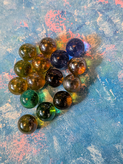 Vintage Amber/Blue/Green Clearie Marble Bundle - Includes 15 Marbles