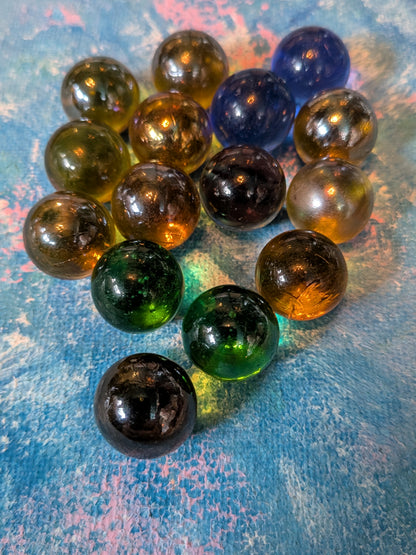 Vintage Amber/Blue/Green Clearie Marble Bundle - Includes 15 Marbles