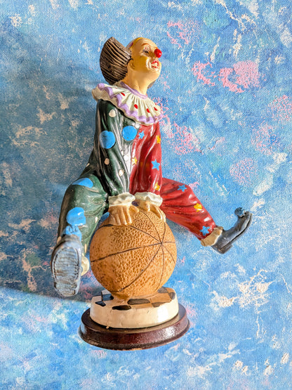 Vintage Circus Clown Figurine - Red/Green Polka Dot Clown on Ball