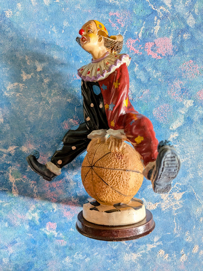 Vintage Circus Clown Figurine - Red/Green Polka Dot Clown on Ball