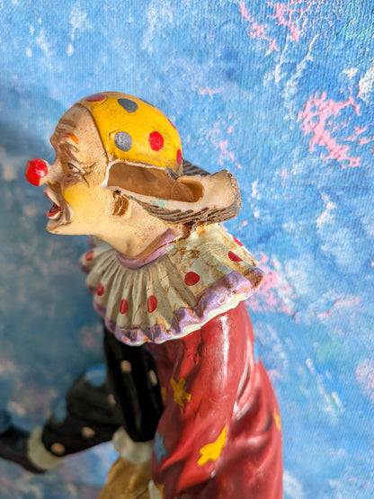 Vintage Circus Clown Figurine - Red/Green Polka Dot Clown on Ball